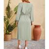 Women's V-Neck Waist Long Sleeve Hem Split Sexy Fashion Dresses