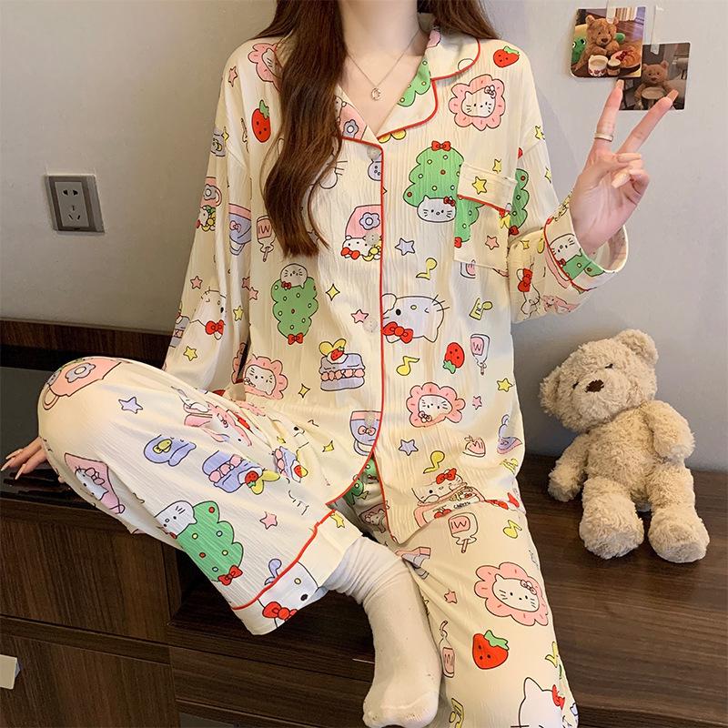 

Girls Bowknot Pajama Set: Full Print Color Block, Long Sleeve & Pants, Spring/Autumn Style, Versatile for Home or Outdoor Wear M (for 80-100 jin)