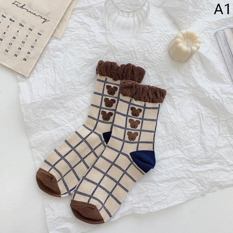 1pair Cartoon Cute Socks Animal Print Bear Sport Socks Women Cotton
