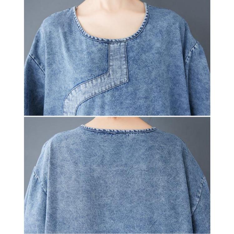 New Vintage Summer Denim Dress Women Plus Size Elegant Loose Blue Maxi Basic Dresses O Neck