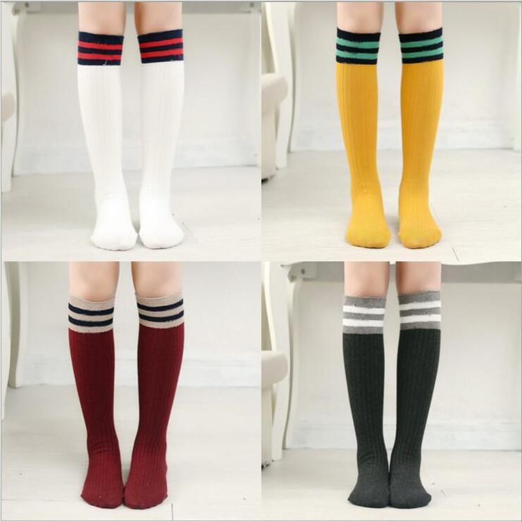 Children's Striped Cotton Sports Mid-Calf Socks, Spring & Autumn, Two-Bar Design, Basketball Style
