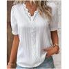 Damen Sommer Top Einfarbig Sexy V-Ausschnitt Aushöhlung Kurzarmhemd Mode Patchwork Übergröße Bluse Locker Streetwear