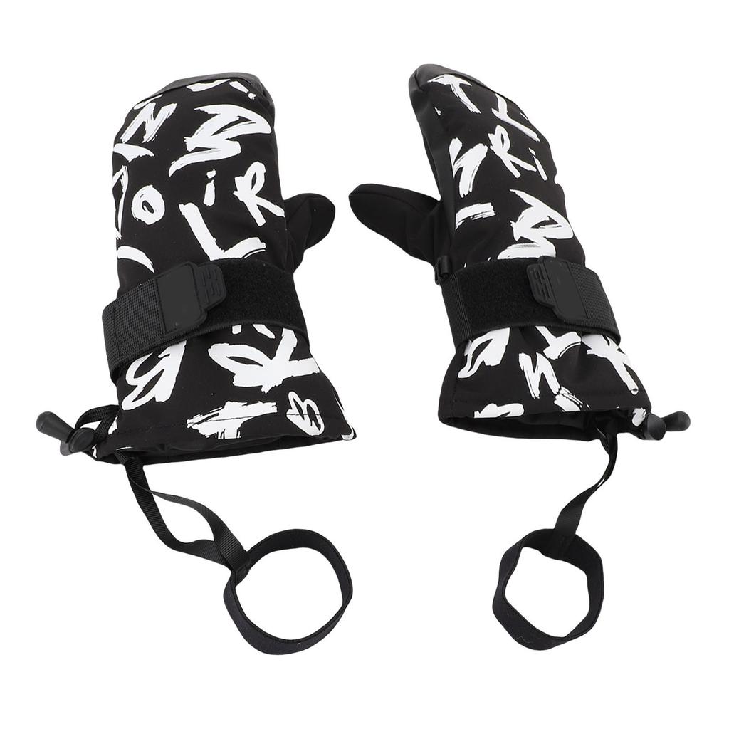 1 para młodzieżowych rękawic narciarskich Graffiti Czarny Wodoszczelne Izolowane Rękawice Snowboardowe z Ochraniaczami Nadgarstków