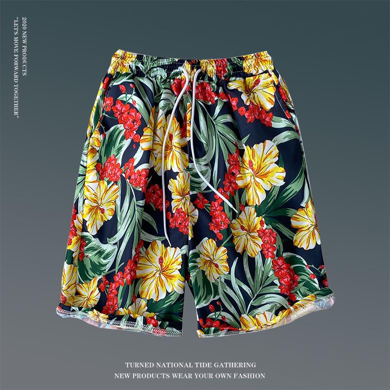 Men's Loose Plus Size Hawaiian Floral Beach Shorts - Quick-Dry, Trendy, Five-Point Design for Couples