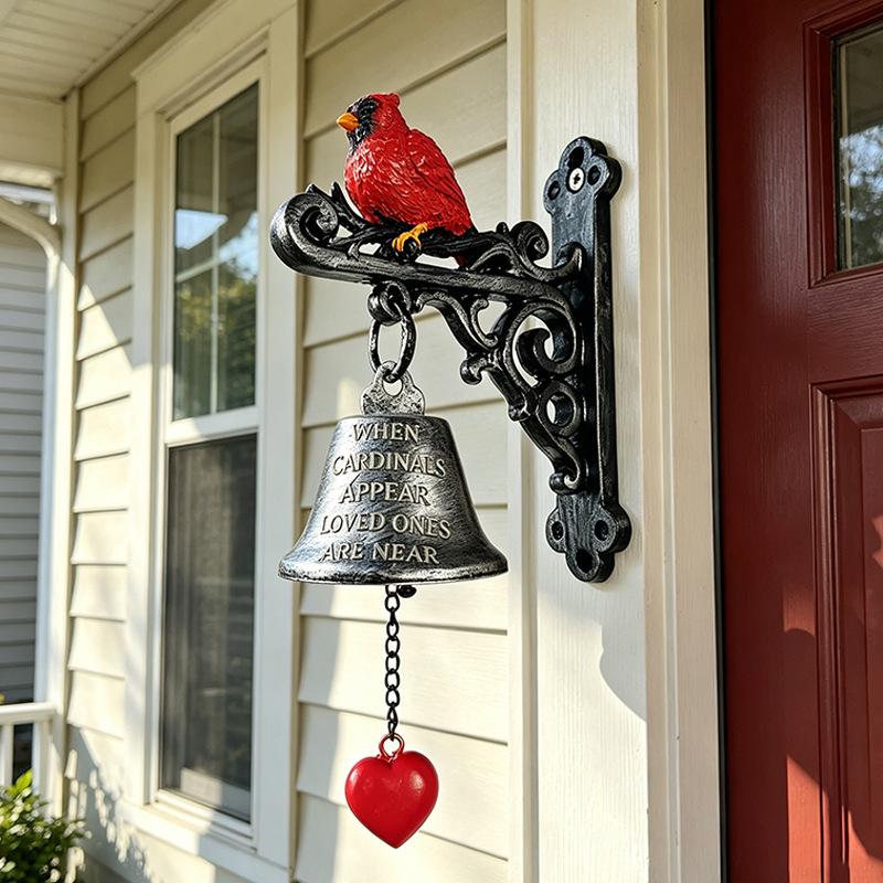 Cardinal Bird Vintage Wall Mounted Bell, American Resin Doorbell Ornament for Porch Outdoor Decor