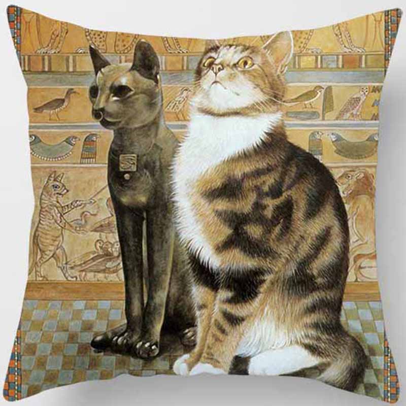 Vintage Cat Series Printed Pillowcase Living Room Sofa Chair Bed Cushion Cover Bedroom  Home Decoration Hug Pillowcase