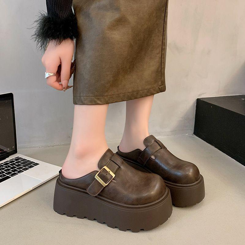European-style heightened thick-soled one-pedal versatile classic Boken shoes bag head drag 2025 autumn and winter new outer slippers women