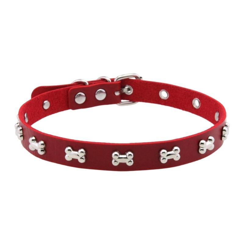 Punk Stil Leder Choker Halskette mit Knochenanhänger Verstellbarer Verschluss für ausgefallene Streetwear-Mode