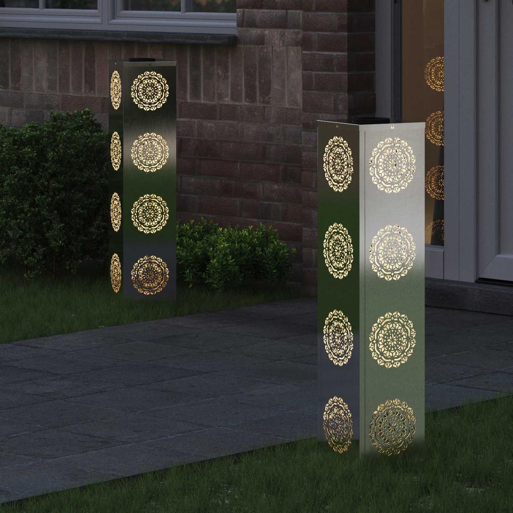 Solar LED Path Light 2 Pcs Silver Stainless Steel