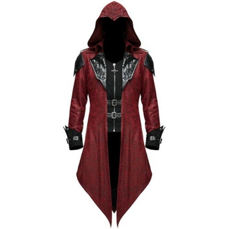 Wish Amazon European and American Medieval Halloween Retro Patchwork Coat Gothic Assassin s Creed Costume Red 4XL