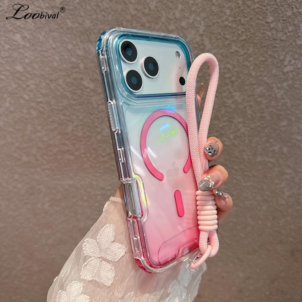 Per Custodia Lanyard Bicolore Gradiente per For Iphone 17 16 1 Pro Max Air 14 Plus 11 12 13 Cinghia da Polso in Acrilico