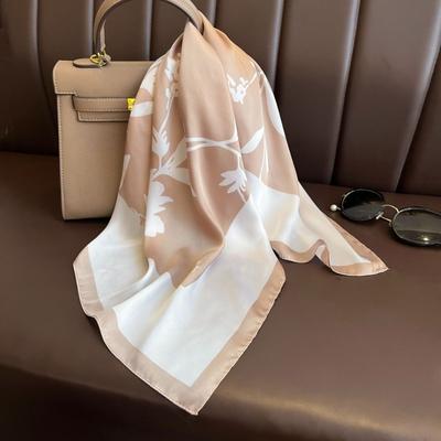 68cm Literary Flower Scarf Women's Spring and Summer New Imitation Silk Scarf High-end Fashion Versatile Headscarf Shawl