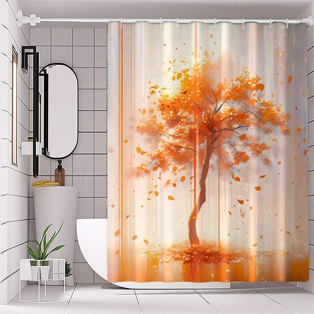 Autumn Tree Shower Curtain - Digital Print, Water-Resistant Polyester, Includes Hooks, All-Season Bathroom Accessory