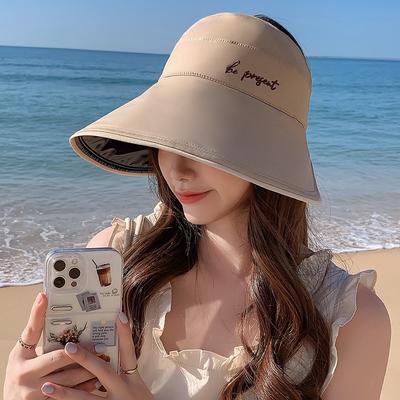 Empty Top Vinyl UV Protection Bucket Hat Spring and Summer Outdoor Cycling Beach Big Brim Face Covering Sun Hat