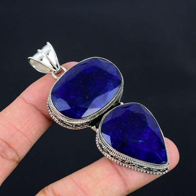 Saphir Edelstein Anhänger Massiv 925 Sterling Silber Anhänger Schmuck Geschenk für Unisex