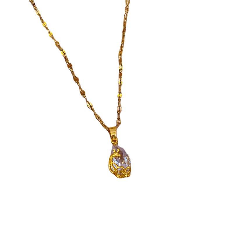 Titanium Steel Water Drop Phoenix Full Of Diamonds Zircon Light Luxury Design Versatile Korean Style Niche Design Live Necklace