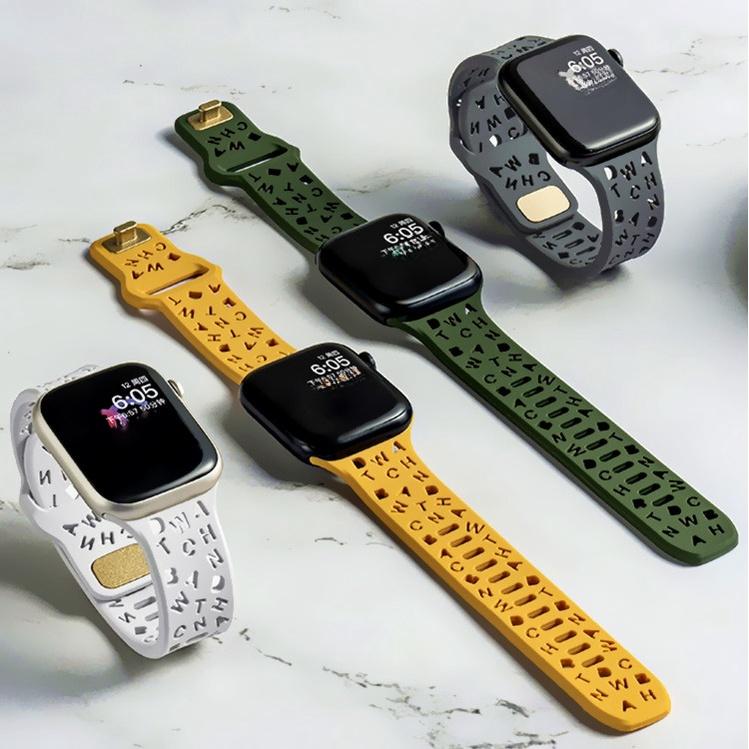 

Мягкий ремешок с крутыми буквами для Apple Watch Series 8, силиконовый ремешок с тиснением для iWatch Series 7/SE/5/6, 40 мм, 44 мм, 41 мм, 45 мм, 49 мм, удобный спортивный ремешок
