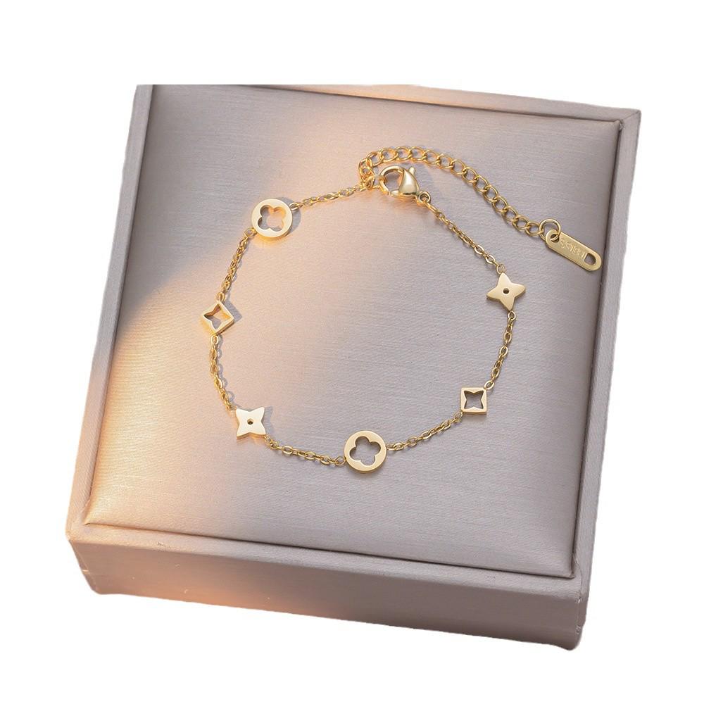 French Luxurious Hollow Clover Titanium Bracelet for Girls - New High-End Star Flower Design