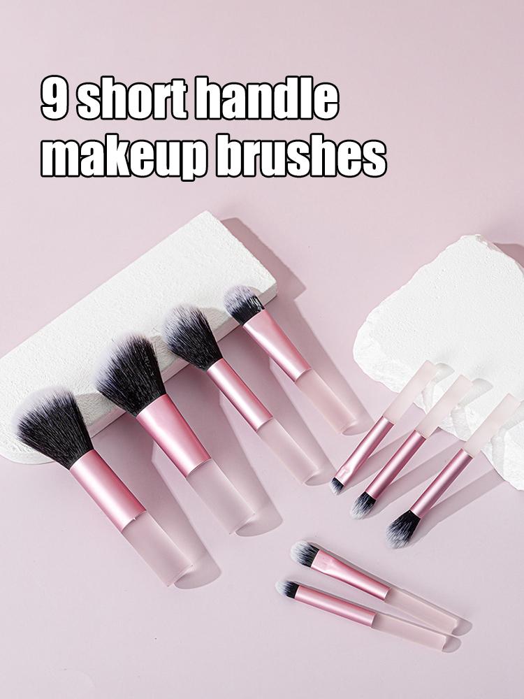 9pcs Makeup Set Brush Portable Short Handle Professional Makeup Brush Makeup Tool For Foundation Make-Up And Powder Blusher Eye