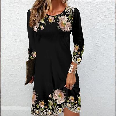 Γυναικείο φόρεμα casual Φθινοπωρινό Brilliant Flowers Φορέματα με στάμπα για γυναίκες με κοντό μανίκι φόρεμα με λαιμόκοψη