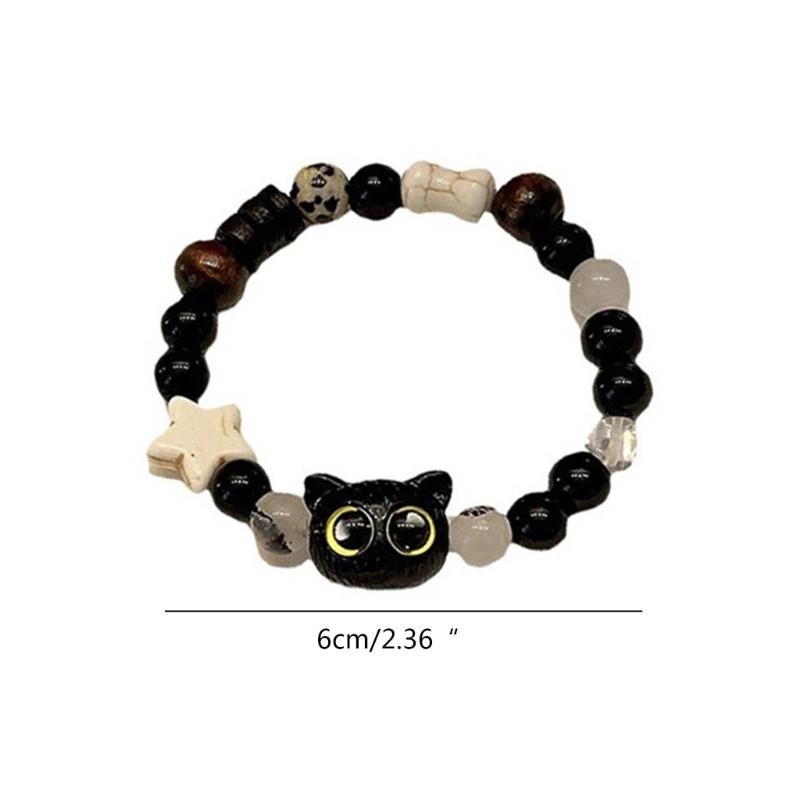 Trendy Lucky Cat Bracelet Natural Stone Cute Beads Bangle Adjustable Hand Chain