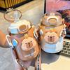 Capybara Cartoon Thermos Water Cup with Straw 700ML Water Bottle Summer Drink Bottle Leakproof Travel Drink Cup for Women & Men