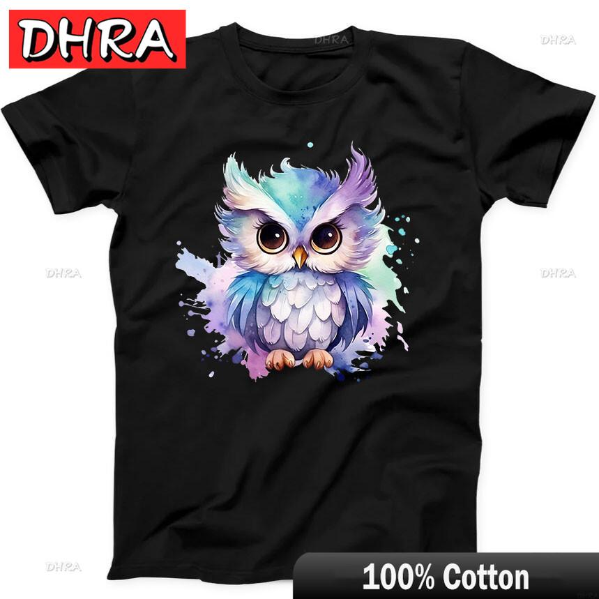 

Cute Watercolor Owl Bird Owlet Funny Gift Tee Black T Shirt Graphic Tops Edgy Nostalgic Modern Tops Clothing for Unisex TShirt 4XL