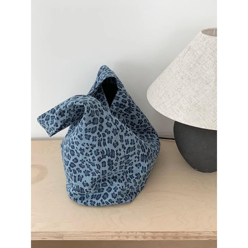 Retro Leopard Print Women's Canvas Shoulder Bags Large Capacity Ladies Casual Tote Handbags Simple Daily Female Underarm Bags