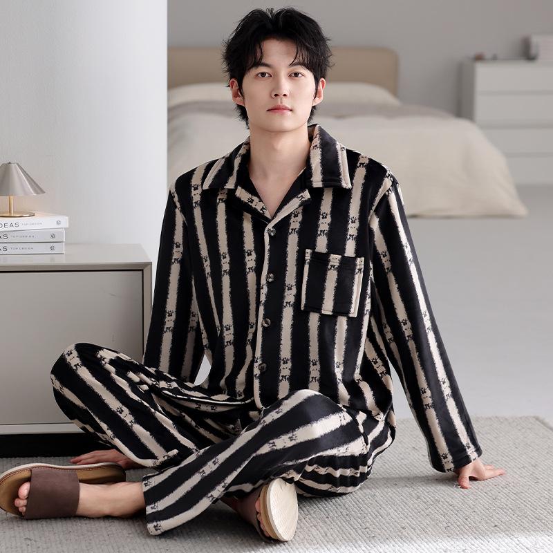 

Pajamas Men S Autumn And Winter Fleece Thickened Island Fleece To Keep Warm, Winter Can Wear Loungewear Suit L