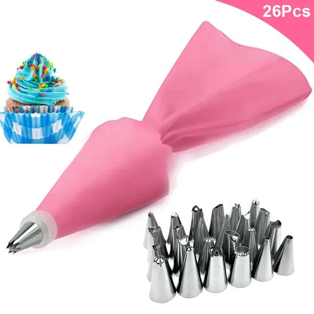 New 8/26Pcs/Set Silicone Pastry Bag Tips Kitchen Cake Icing Piping Cream Cake Decorating Tools Reusable Pastry Bags+24 Nozzle Se