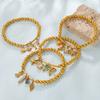 Summer Beach Ocean Wind Starfish Shell DIY Pendant Round Bead Bracelet Gold-plated Stackable Jewelry