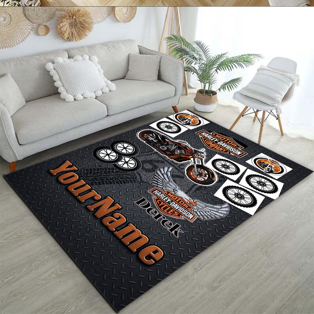 Harley-davidson Motorcycles Personalized Name Area Rug Suitable for Outdoor Game Room Foyer Dining Room Antislip Carpet Anime Office Decor