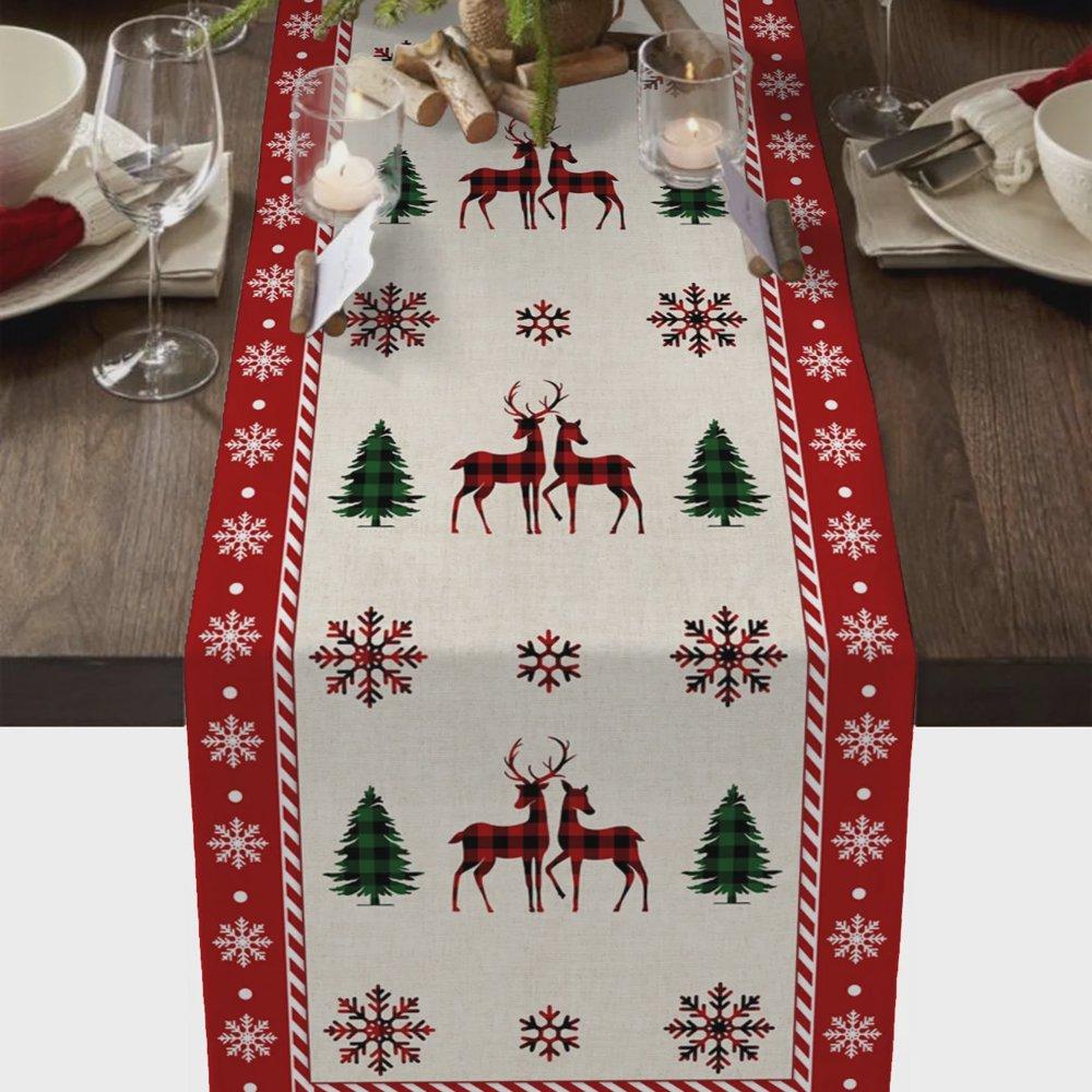 Christmas Tree Print Tablecloth New Year Party Decoration Table Runner for Wedding Christmas Style
