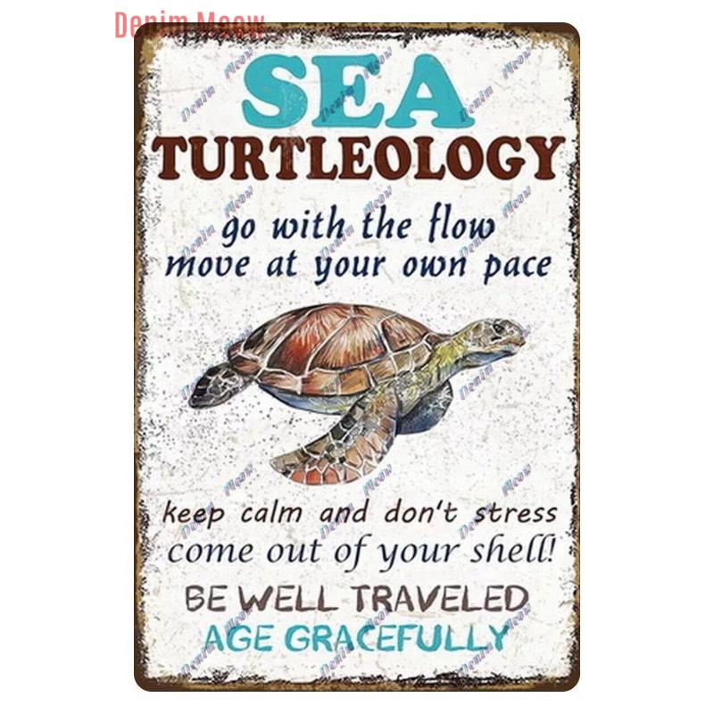 Vintage Sea Turtle Decor, Sea Snail, Metal Tin Sign, Nautical Beach Ocean Theme, Retro Seaside Underwater Summer Plates, WY283