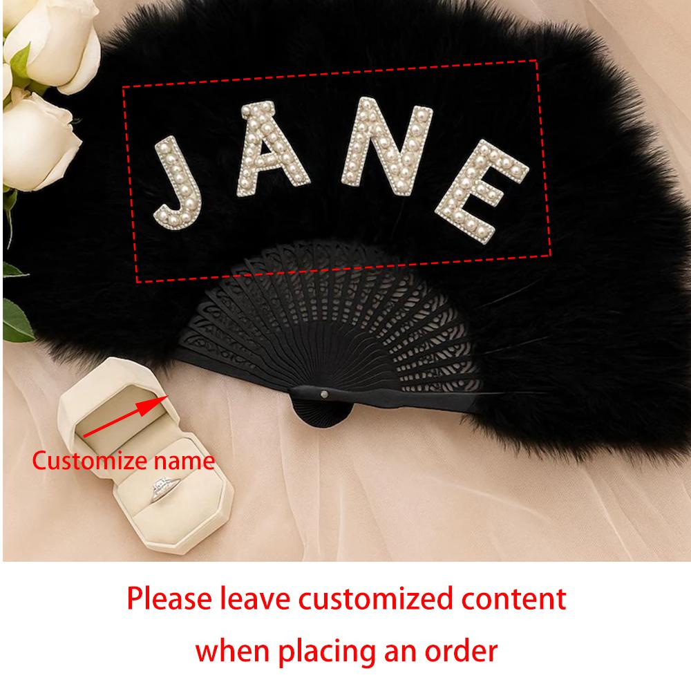Custom Fluffy Fan Bridal Wedding Fan Vintage Folding Fan Boho Bride Accessory Bridesmaid Gift Photo Prop Wedding Keepsake