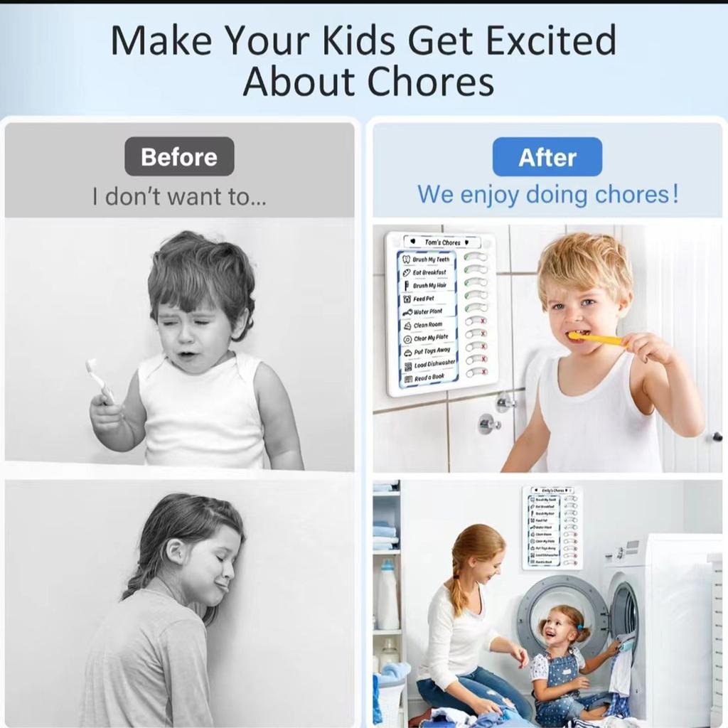 Chore Chart for Kids and Adults Sliding Morning Routine Chart Dry Erases Chore Chart Magnetic Checklist Board ADHD Tool