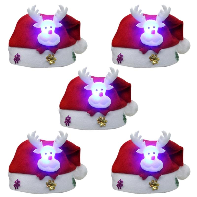 Set of 5 LED Christmas Hats for Children, Festive Light Up Santa Caps for Kids Party, Perfect for Boys and Girls