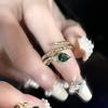 High-End Serpentine Open Ring, Spirit Snake Green Zircon Niche Design Wrapping Ring, Simple And Fashionable Woman