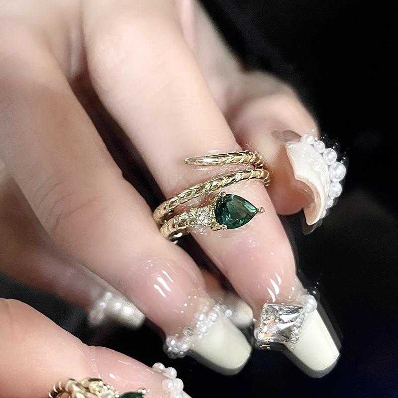 High-End Serpentine Open Ring, Spirit Snake Green Zircon Niche Design Wrapping Ring, Simple And Fashionable Woman