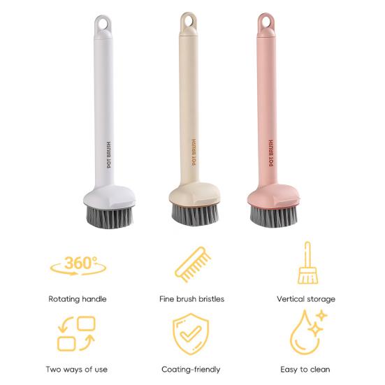 Pot Brush with Large 6-Level Adjustable Rotating Head Multi-Surface Angle 360-Degree Brushing Surface Cleaning Kitchen Brush