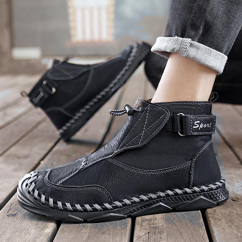 Fashion 2025 New Men's Leather Casual Shoes Breathable  Slip on Low Top Walking Shoes Outdoor Male Ankle Boots Slip-Resistant Work Boots
