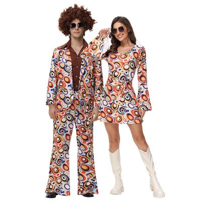 Halloween Couple Retro 80s Printed Outfits Hippie Party Stage Performance Costumes