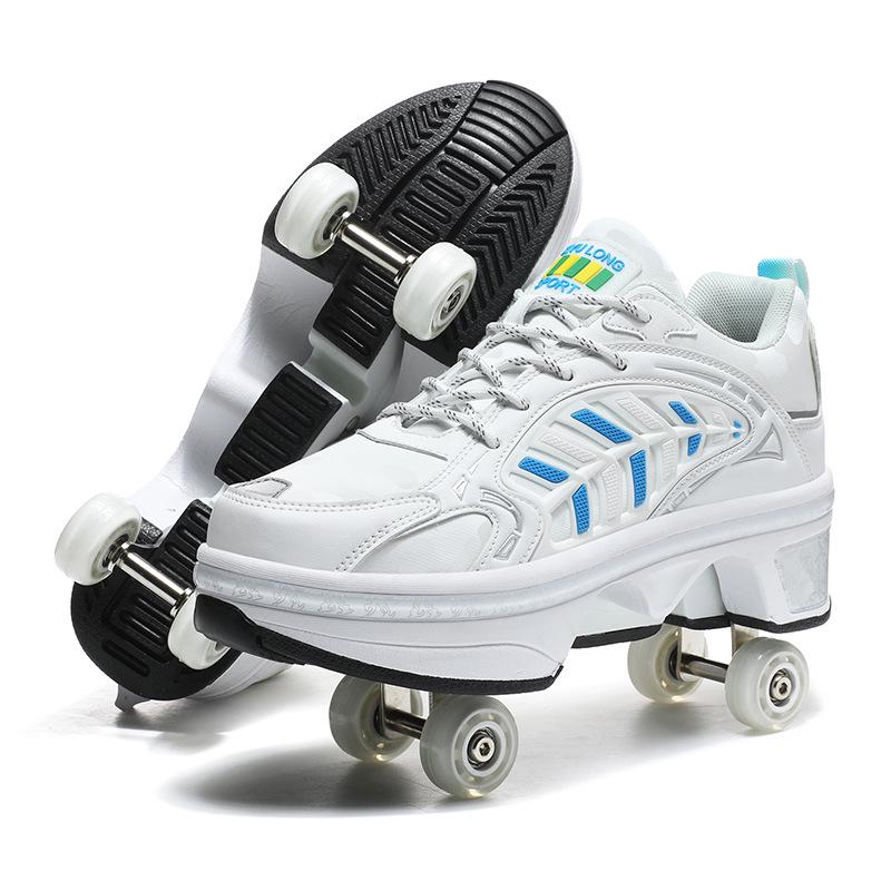 New Adult & Student Deformation Roller Skates with Brakes - Boys' & Girls' Four-Wheel Walking Shoes