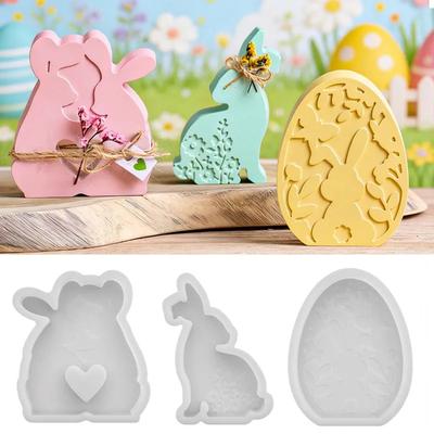 Top Quality Couple Bunny Silicone Mold with Hollow Heart Easter Plaster Mold DIY Embossed Bunny Egg Resin Mold for Home Deco
