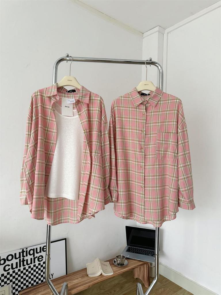 Women's American Retro Plaid Long-Sleeve Cotton-Linen Shirt Jacket