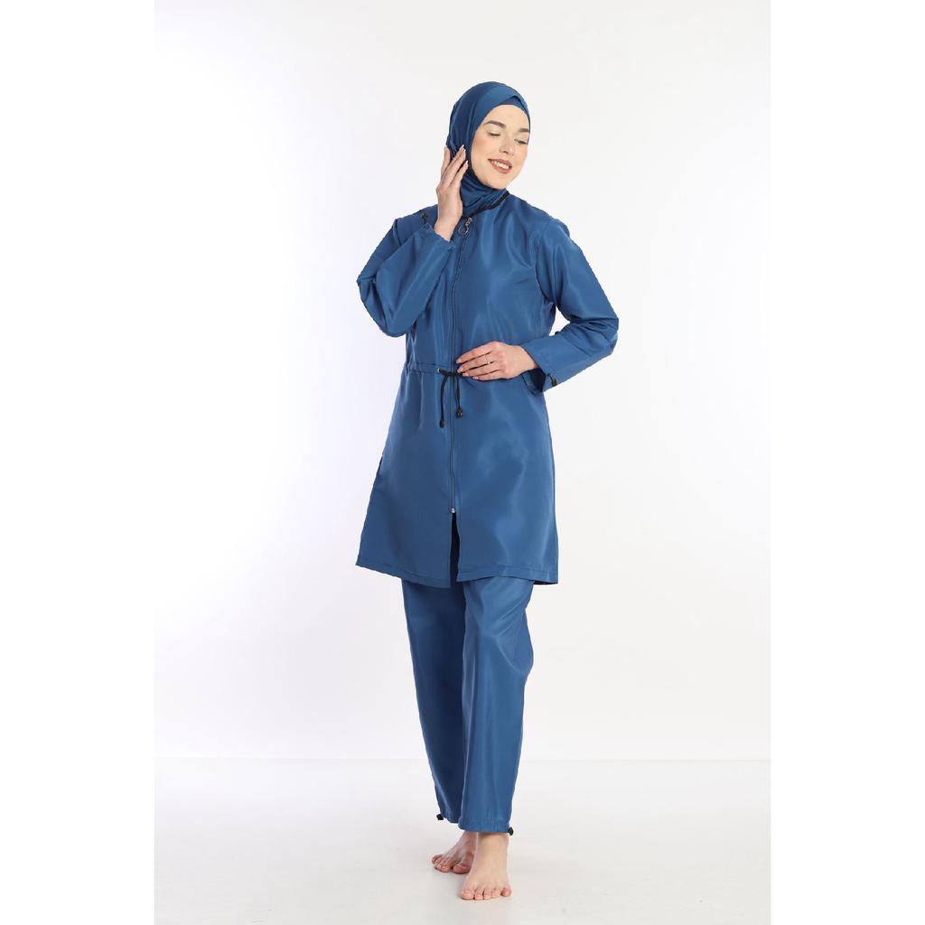 Black Lycra Headscarf 4 Piece Fully Covered Water Repellent Quick Drying Zippered Hijab Swimsuit