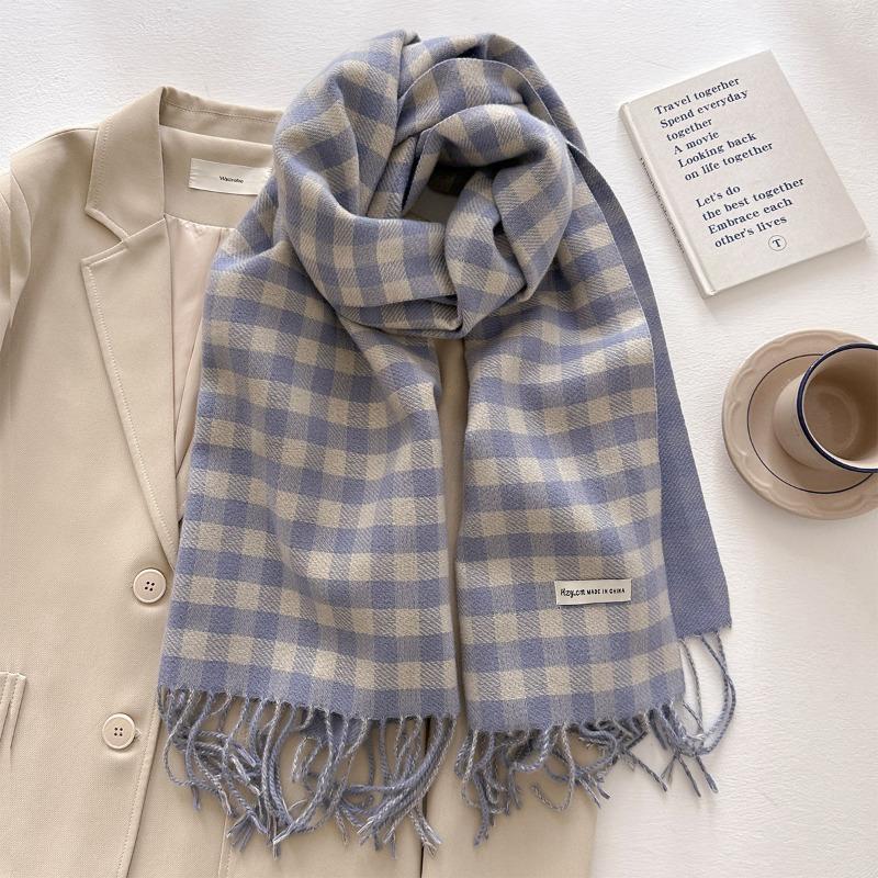 Autumn and Winter New Imitation Cashmere Plaid Scarf Women's Wind Thickened Warm Scarf Versatile Fringed Shawl