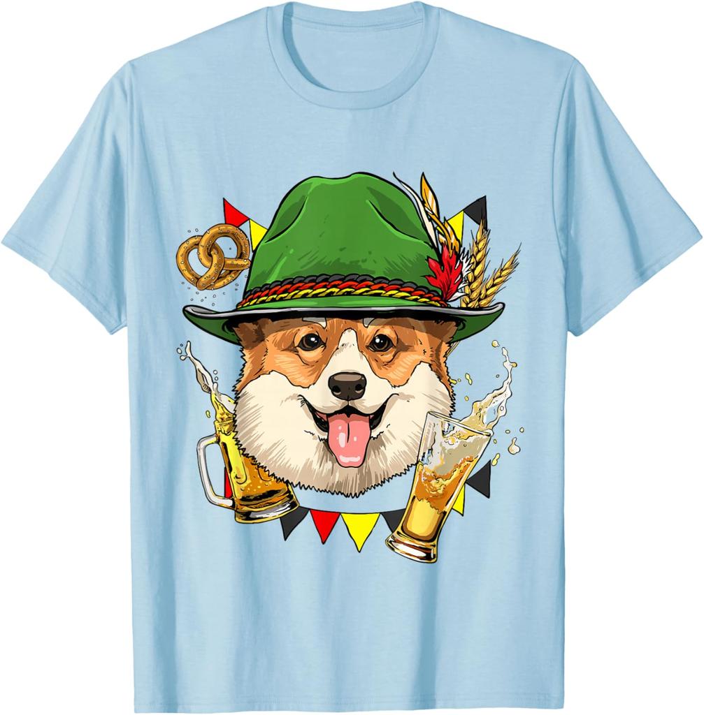 Oktoberfest Corgi Beer Graphic Tee Men's Breathable Cotton T-Shirt Festival