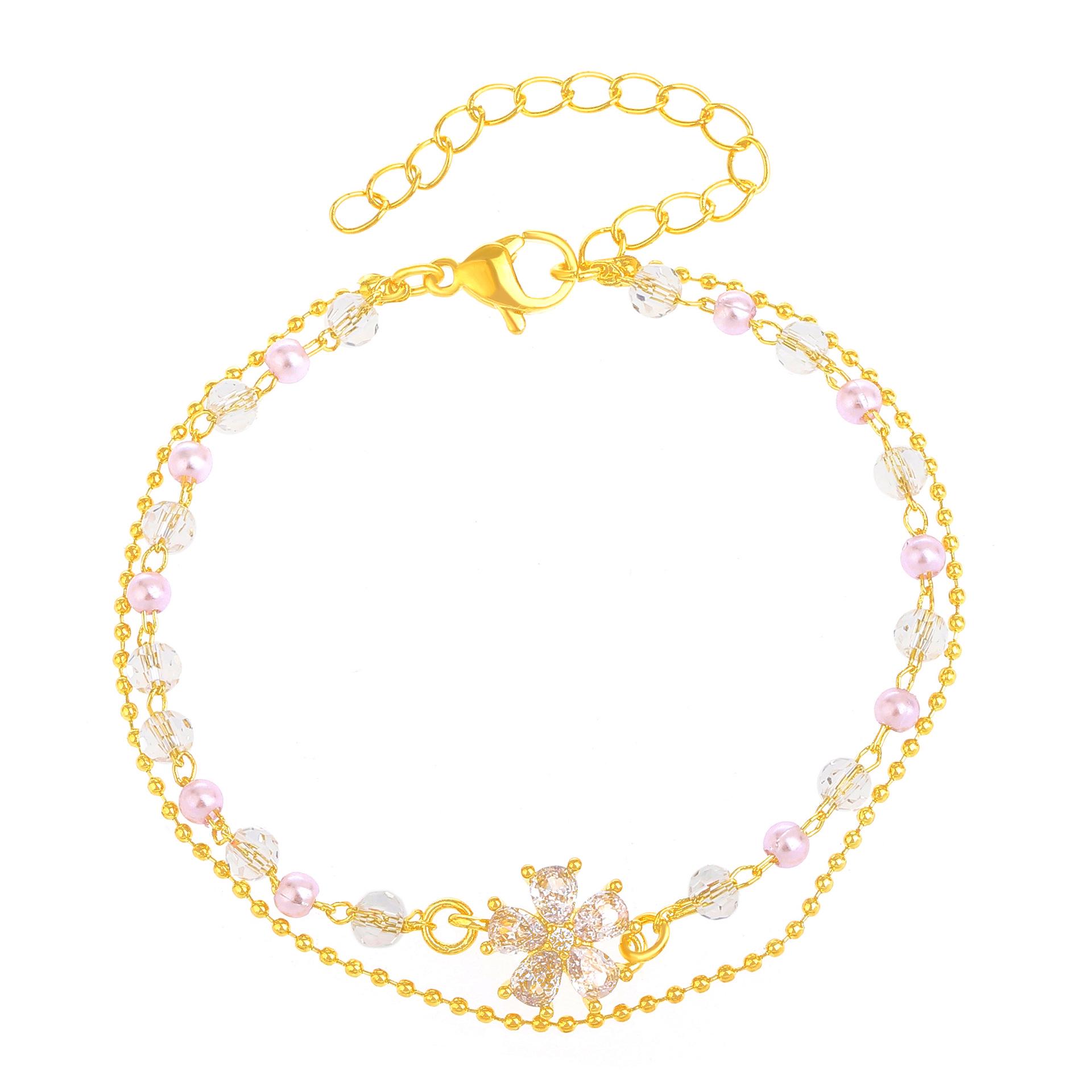 

Двухслойный браслет из жемчуга и кристаллов с цирконием для женщин - элегантный и роскошный дизайн