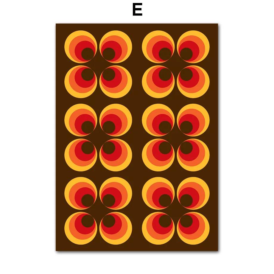 Retro 70s Inspired Art Prints, Orange Lines, Flower, Sun, Abstract Shapes Poster, Canvas Painting, Wall Pictures, Living Room De